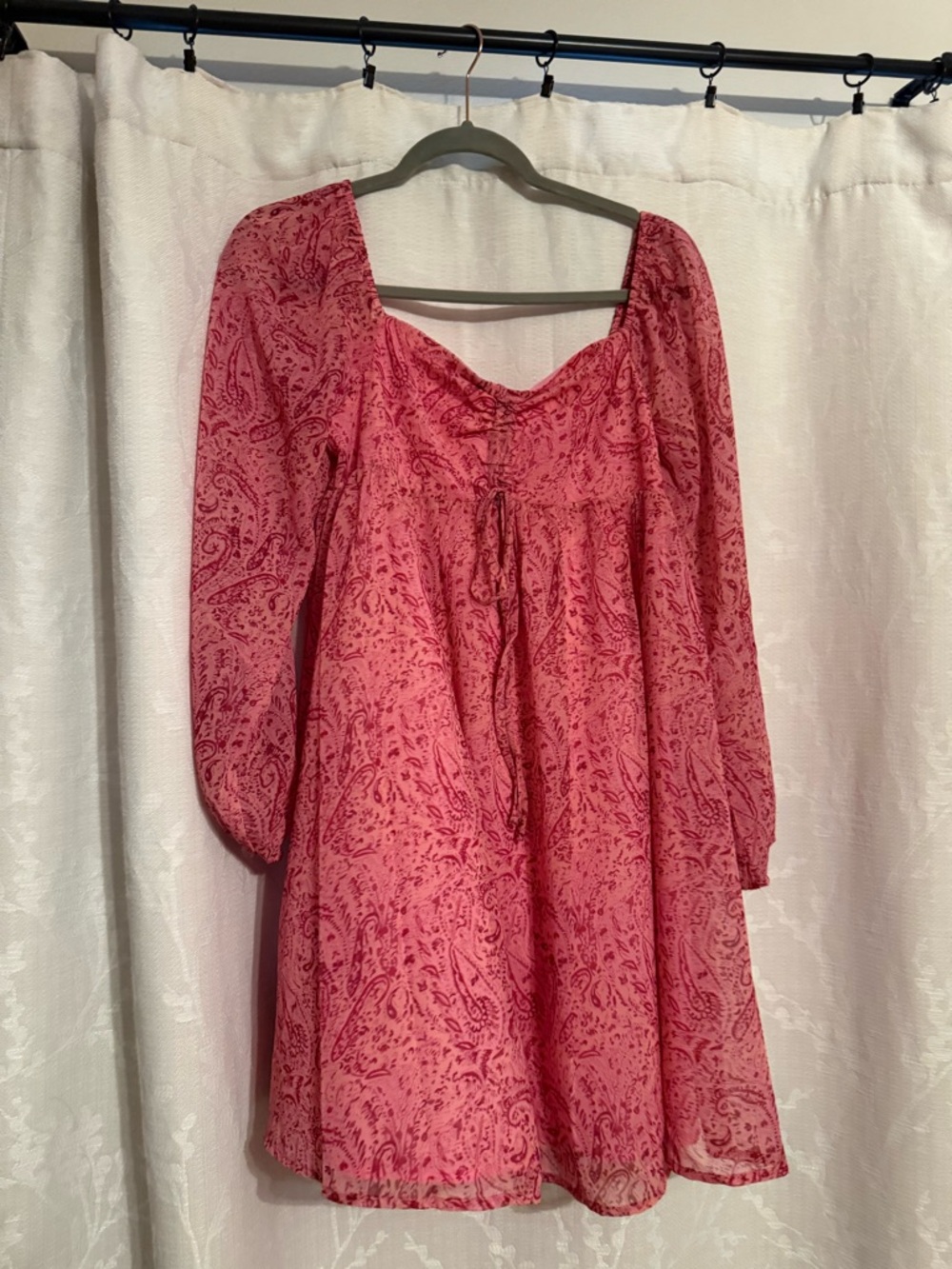 Pink Paisley Long Sleeve Boho Tunic Dress